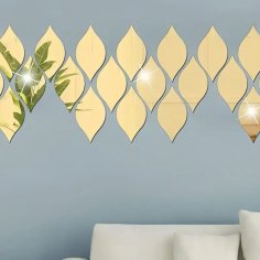 Lazer Kesim Akrilik Ayna Duvar Çıkartmaları Vintage Oval Yaprak Su Damlası Tasarımı