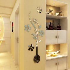 Lazer Kesim Akrilik 3D Duvar Stickerı Çiçek Vazo