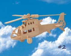 Lazer Kesim 3D Ahşap Oyuncak Helikopter