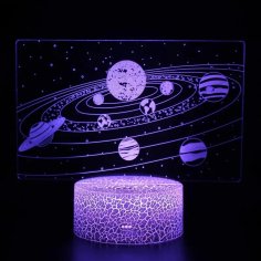 Lazer Kesim Güneş Sistemi 3D İllüzyon Lamba DXF Dosyası