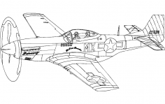 P51 Mustang Silüeti Uçak dxf Dosyası