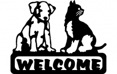Hoş Geldin Tabelası Köpek ve Kedi dxf Dosyası