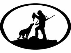 Ördek Avcısı ve Köpek Oval SVG DXF Dosyası