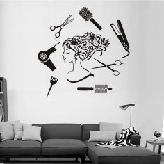 Kuaför Salonu Kız Duvar Sanatı dxf Dosyası
