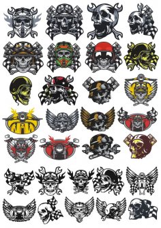 Motosiklet Kaskı İçinde Kafatası Vektör Paketi Ücretsiz Vektör
