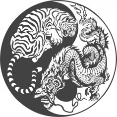 Kaplan Ejderha Yin Yang Vektörel Çizim Ücretsiz Vektör