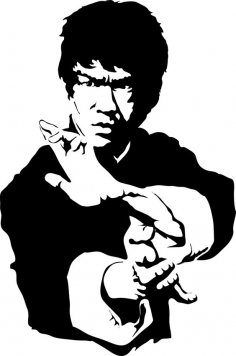 Bruce Lee Siyah Beyaz Vektör DXF Dosyası