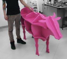 İnek Şeklinde Depolama Rafı 3D Puzzle CNC Lazer Kesim Ücretsiz Vektör
