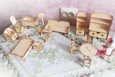 Oyuncak Bebek Mobilyası Lazer Kesim 3D Puzzle Ücretsiz Vektör