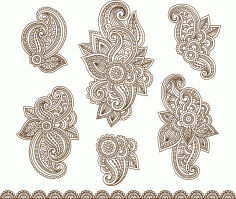 Kına Çizimi Ücretsiz Vektörlü Mehndi Çiçek Deseni Seti