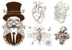 Steampunk Dekor Vektör Çizimi Ücretsiz Vektör