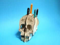 Kafatası 3D Kontraplak Kalemlik DXF Dosyası