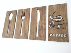 Kahve Barı Tabelası Modern Mutfak Sanatı CNC Router Lazer Ücretsiz Vektör