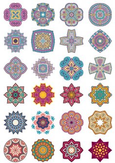 Mandala Çiçeği Karalama Süs Eşyası Seti Ücretsiz Vektör