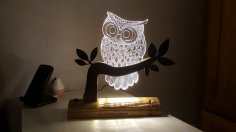 Baykuş 3D LED Gece Lambası DXF Dosyası
