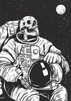 İskelet Linol Baskı Astronot Baskısı Ücretsiz Vektör
