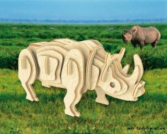 Gergedan 3D Puzzle Lazer Kesim CNC Planları Ücretsiz Vektör