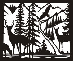 30 X 36 Dişi Geyik Erkek Geyik Eagle River Plazma Metal Sanatı DXF Dosyası
