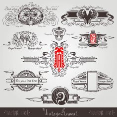 Farklı Kuşlar, Harfler ve Desen İçeren Ücretsiz Vektör Vintage Gravür Banner'ları