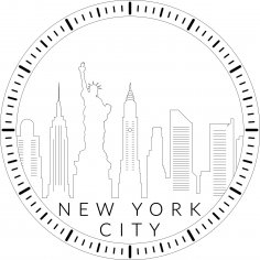 Lazer Kesim New York Şehir Manzarası Saat DXF Dosyası