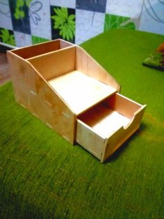 Çekmeceli Lazer Kesim Mini Kalemlik Düzenleyici 4 mm DXF Dosyası