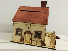 Lazer Kesim Kumbara Ev Model Para Biriktirme Kutusu Ücretsiz Vektör