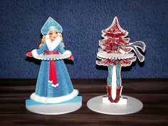Lazer Kesim Peçetelik Kar Kız Noel Ağacı Ücretsiz Vektör