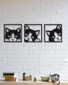 Lazer Kesim İç Mekan Duvar Dekoru Kedi Ücretsiz Vektör