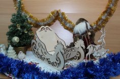 Lazer Kesim Ahşap Noel Kızağı ve Geyik Ücretsiz Vektör