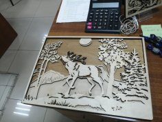 Lazer Kesim Kızıl Geyik Katmanlı Sanat Şablonu Ücretsiz Vektör