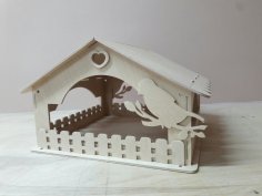 Lazer Kesim Ahşap Kuş Yuvası Kuş Yemliği DXF Dosyası