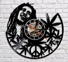 Lazer Kesim Bob Marley Vinil Plak Saat Şablonu Ücretsiz Vektör