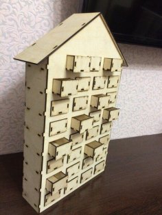 Ahşap Ev Temalı 31 Çekmeceli Lazer Kesim Advent Takvimi Ücretsiz Vektör