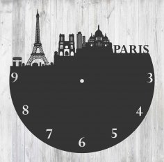 Paris Fransa Vinil Plak Duvar Saati Lazer Kesim Şablonu Ücretsiz Vektör