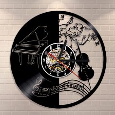 Müzik Duvar Saati Vinil CD Plak Duvar Saati Lazer Kesim Şablonu Ücretsiz Vektör