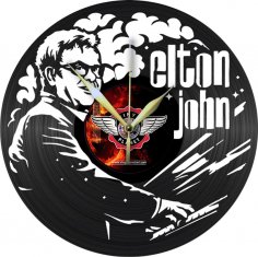 Elton John Vinil Plak Saat Lazer Kesim Şablonu Ücretsiz Vektör