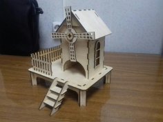 Ahşap Eski Yel Değirmeni Çay Evi Lazer Kesim Şablonu Ücretsiz Vektör