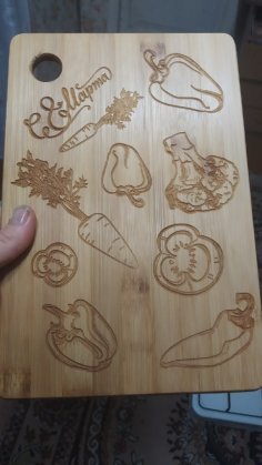CNC Router Ahşap Kesme Tahtası Tasarımı Sebzeler DXF Dosyası