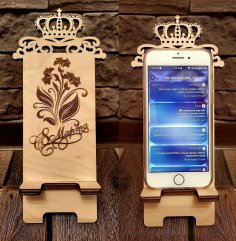 Lazer Kesim Akıllı Telefon Standı Şablonu, Taç ve Oyma ile Ücretsiz Vektör