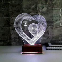 Lazer Kesim İki Kalp 3D Optik İllüzyon Lamba Led Gece Lambası Ücretsiz Vektör
