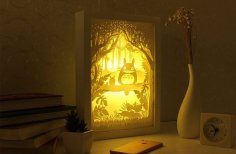 Lazer Kesim Komşum Totoro 3D Işık Kutusu Lamba Ücretsiz Vektör