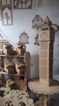 Lazer Kesim Big Ben Ahşap Model 3D Puzzle DXF Dosyası