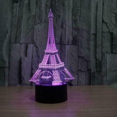 Lazer Kesim Eyfel Kulesi Akrilik 3D İllüzyon Lamba Ücretsiz Vektör