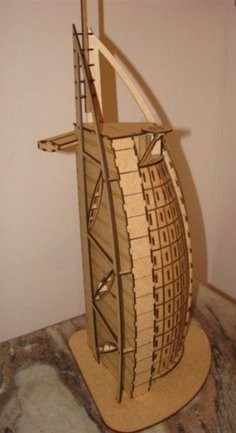Lazer Kesim Burj Al Arab 3D Ahşap Model Ücretsiz Vektör