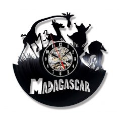 Lazer Kesim Madagaskar Temalı Vinil Plak Duvar Saati Ücretsiz Vektör