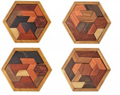 Lazer Kesim Ahşap Altıgen Puzzle Oyunu Çocuklar İçin Eğitici Hediye Ücretsiz Vektör