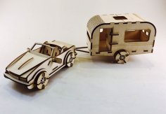 Lazer Kesim Araba ve Karavan Ahşap Oyuncak 3D Model Ücretsiz Vektör