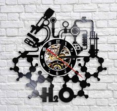 Lazer Kesim Kimya Deneyleri Duvar Saati Bilim Laboratuvarı Duvar Sanatı Vinil Plak Duvar Saati DXF Dosyası