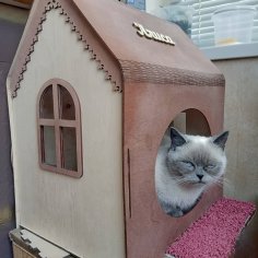 Lazer Kesim Ahşap Kedi Evi Kedi Mobilyası Kedi Sever Hediyesi Ücretsiz Vektör
