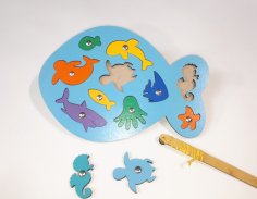 Lazer Kesim Ahşap Balık Peg Puzzle Eğitici Oyuncak Deniz Canlısı Peg Puzzle Ücretsiz Vektör